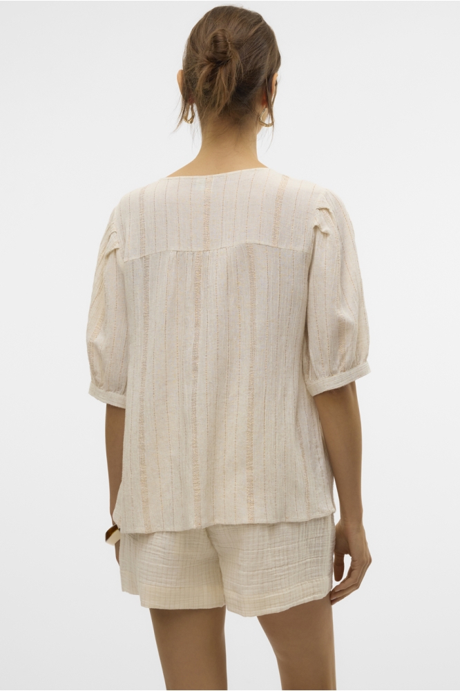 VMDAHLIA S/S V-NECK SHIRT WVN BTQ 10329115 Pumice Stone/Gold